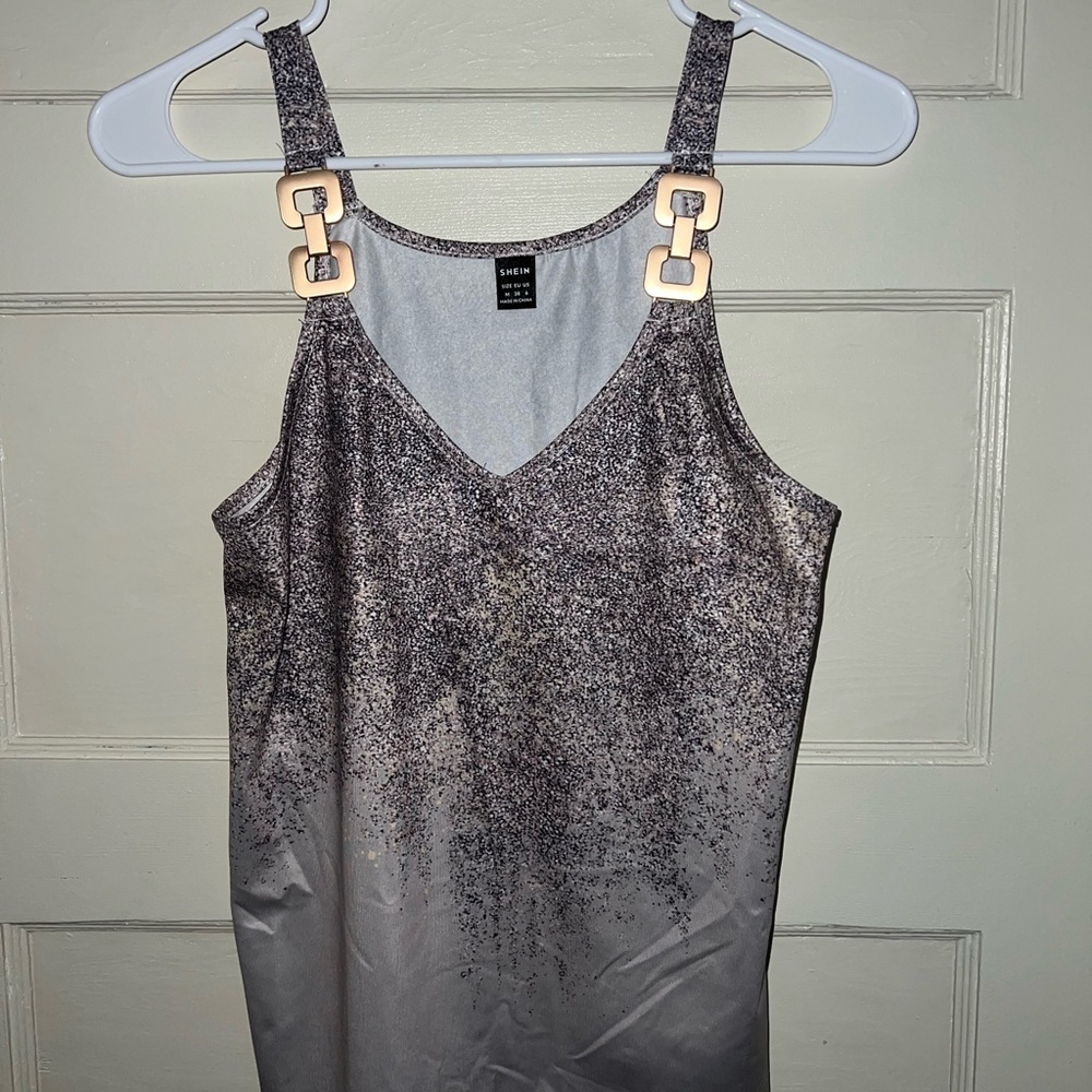 SHEIN Silver Ombre Tank Dress with Gold Square Buckles